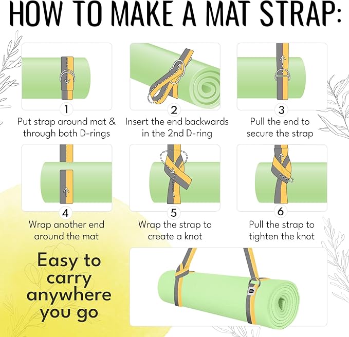 TECEUM Yoga Strap & Mat Strap – 2 IN 1 – Cotton – 6 ft 8 ft 10 ft (30+ colors) – Adjustable Non-Slip Belt for Yoga, Pilates, Stretching, Physical Therapy, Fitness & Home Workout – For Carrying Mats