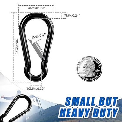 KINLINK 25 Pack Black Carabiner Clip, 2.75 inch Heavy Duty Spring Snap Hook, Small Caribeener Clips for Outdoor Camping, Swing Set, Hammock, Hiking Travel, Fishing, Quick Link Keychain