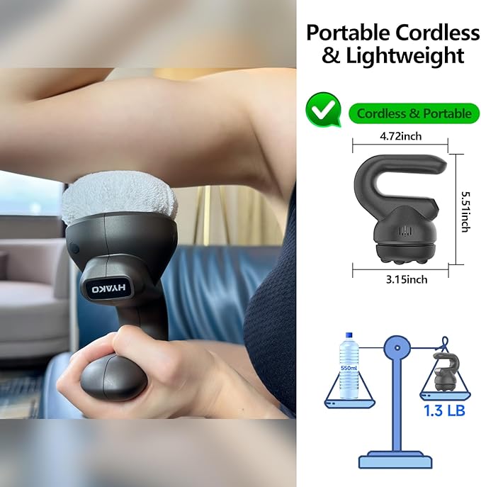 HYAKO Handheld Professional Mini Orbital Buffer Relief Massager, Adjustable Multi-Speed Vibration Deep Tissue Body Chiropractic Massager for Neck, Shoulder, Leg,Back muscle pain relief massage therapy