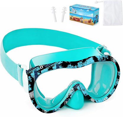 Kids Swim Goggles with Nose Cover, 180° Panoramic Snorkel Mask with Anti-Fog & Anti-Leak Design, Comfort Fabric Strap UV Protection Lens for Boys Girls Ages 3-15