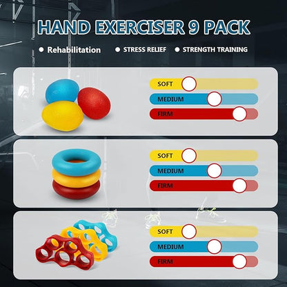 11PCS Grip Strength Trainer Kits, Hand Gripper Strengthener, Forearm Strengthener, Finger Strengthener, Finger Exerciser, Hand Exerciser, Stress Relief Ball, Grip Ring, for Muscle Building, Recover Hand Injury