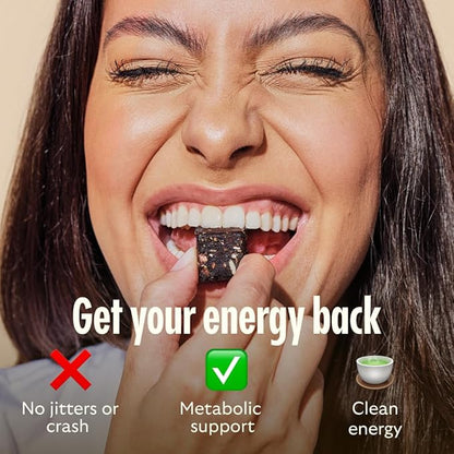 GEM Energy Caffeinated Bite, 40mg Caffeine, Ginseng Root, L-Theanine, Holistic Sustained Energy, Supports Metabolism, Stanima & Endurance | Chocolate Cacao Sea Salt | 28 Servings