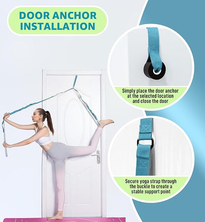 HiRui Stretching Strap Yoga Strap with Door Anchor, 14-Loops Non-Elastic Stretch Straps for Physical Therapy, Pilates, Dance, Gymnastics | Stretch Band with Workout Guide for Women & Men