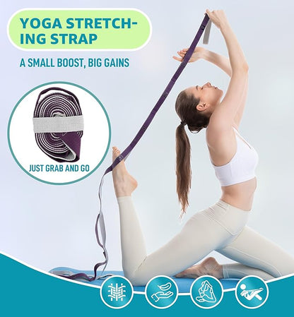 HiRui Stretching Strap Yoga Strap with Door Anchor, 14-Loops Non-Elastic Stretch Straps for Physical Therapy, Pilates, Dance, Gymnastics | Stretch Band with Workout Guide for Women & Men