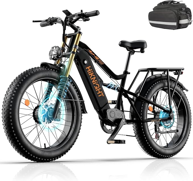 Electric Bike for Adult, 52V 20Ah Peak 3000W Dual Motor 26" Fat Tire Ebike, Max 38Mph & 35-90 Miles Full Suspension, Mountain E Bicycle for Men