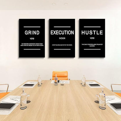 Framed Canvas Wall Art Success Quote, Office Wall Art, Black Large Poster, Positive Motivational Set of 3 Prints, Execute Failure Definition, Inspirational Print (B-3pcs,16x24inchx3pcs)