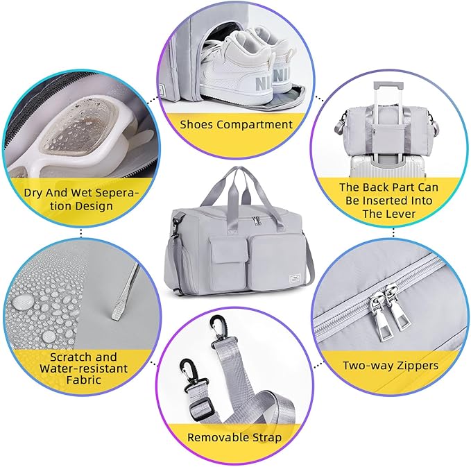 FIORETTO Women's Gym Duffle Bag with Shoes Compartment, 37L Capacity, Ideal for Travel, Gym, Sports, Duffel, Weekender