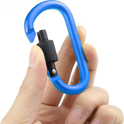 10 Pack Aluminum D Ring Key Rings Hiking Clips Locking Carabiner for Hiking Camping Fishing and Outdoor Use，Clips with Screw Gate Multicolored