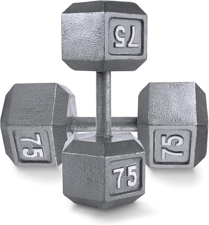 WF Athletic Supply Cast Iron Solid Hexagon Gray/Black Dumbbells, Strength Training Free Weights Set of 2 for Women and Men, Hand Weights Sold by Pairs, Multi-Select Size Options Available