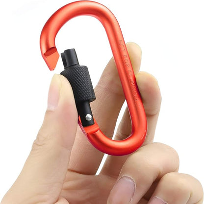 10 Pack Aluminum D Ring Key Rings Hiking Clips Locking Carabiner for Hiking Camping Fishing and Outdoor Use，Clips with Screw Gate Multicolored