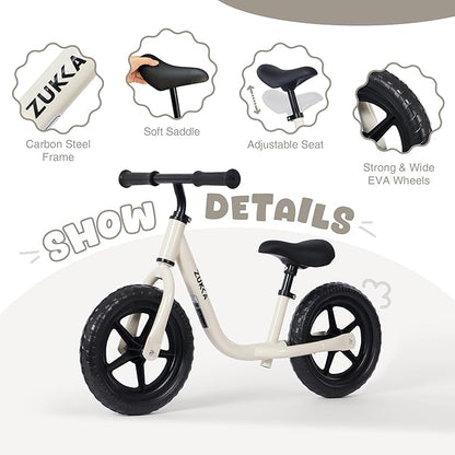 12 inch Toddler Balance Bike Adjustable Handlebar & Seat Anti-Slip Grip Suitable for 2-5 Years Old with Footrest Lightweight for Tolddlers Boys Girls Multiple Colors to Choose