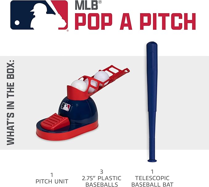 Franklin Sports Kids Baseball Pitching Machine - Pop A Pitch Batting Machine with Youth Bat + 3 Plastic Balls - Boys + Girls Toy