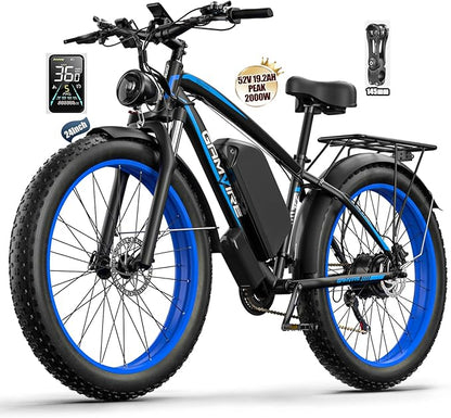Ebike for Adults Electric, 52V 19.2Ah/32Ah, Peak 2000W/2500W E-Bike, 36/40MPH, 70 Miles/100Miles Long Range, Hydraulic Disc Brake, Off Road Snow Mountain E-Bike, 24"/26" Fat Tire Fast Electric Bicycle