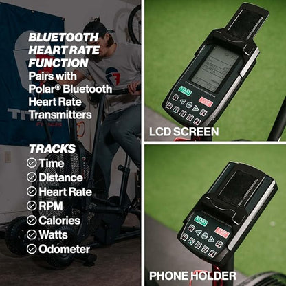 Titan Fitness Fan Bike, Indoor/Outdoor Cycling Exercise Bike with LCD Screen, Stationary Bike for Home Gym, Exercise and Cardio Workout Equipment, Black, 111 LB