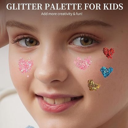 FANDAMEI Face Glitter, 2 PCS Face Glitter Gel 18 Grids, Body Hair Glitter for Kids Women for Makeup, Halloween Rave Concert Face Paint Glitter