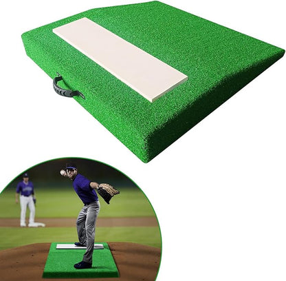 4" Pitching Mound, Baseball Pitcher's Mound with Carry Handle and Regulation Pitching Rubber, Baseball Pitching Training Equipment 30x30x4 Inch for Indoor and Outdoor