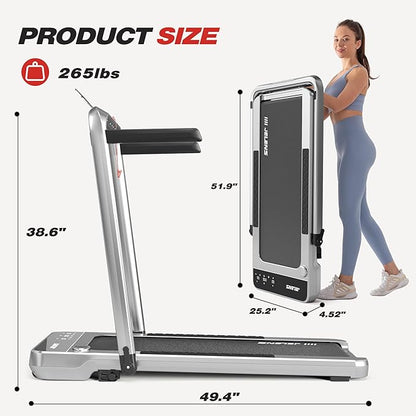 Treadmill for Home Office with Incline, 2-in-1 Portable Walking Pad with 330LBS Weight Capacity, 2.5HP Folding Treadmills with Gesture Sensing Control and Led Display