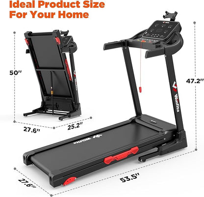 3.5HP Folding Treadmills for Home with Incline Optional, 300 lbs Capacity, 8.0MPH Speed, 17'' Wide Belt, App, Bluetooth Connection, 64 Programs, USB Charging Port, BMI Detector for Home Use