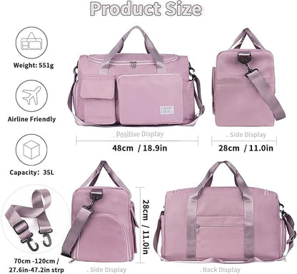 FIORETTO Women's Gym Duffle Bag with Shoes Compartment, 37L Capacity, Ideal for Travel, Gym, Sports, Duffel, Weekender