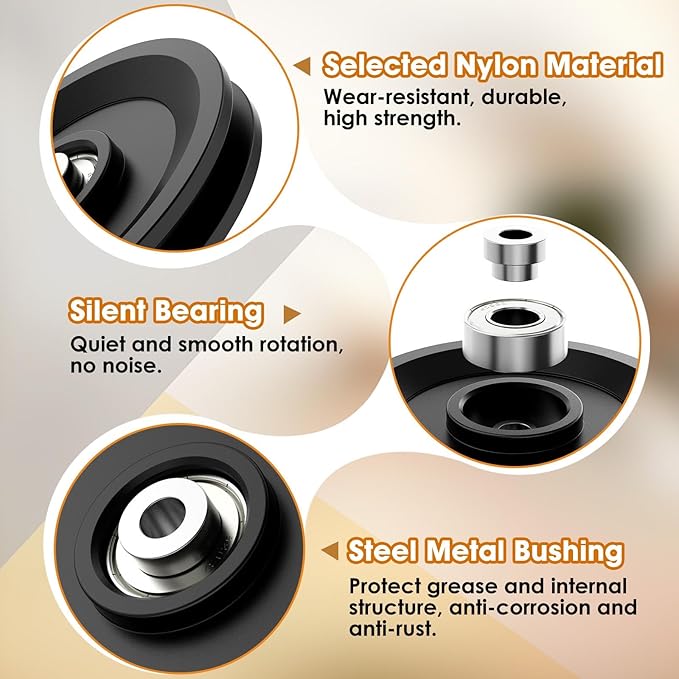 114mm/4.5" Universal Nylon Bearing Pulley System, Gym Workout Cable Pulley Wheel & Weight Attachment Replacementfor Home Gym, Pulldown Smith Machine, Garage Lifting Equipment