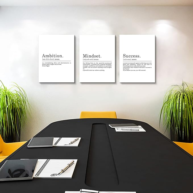 Inspirational Canvas Painting Wall Art -EPHANY ART - Mindset Quotes Prints, Ambition Letters Poster, Motivational Wall Art, Success Framed Entrepreneur Poster, Positive Quotes Wall Poster for Home Office Workplace (L-3pcs,12x16inchx3pcs)