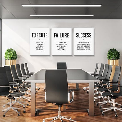 Inspirational Print - Framed Canvas Wall Art Success Quote, Office Wall Art, gift for boss, Positive Motivational Prints, Execute Failure Success Poster (D-3pcs,12x16inchx3pcs)