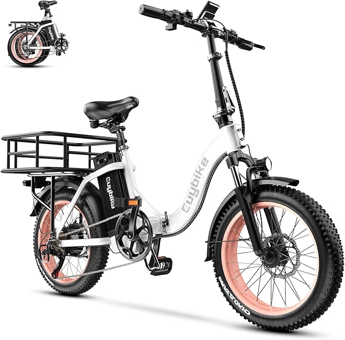 Foldable Electric Bike for Adults, Peak 1000W Brushless Motor 30MPH 70Miles City Commuter Ebike, 48V 20AH Lithium Battery, 20" Fat Tire 7-Speed E-Bicycle with Front Suspension Colourful LCD Display