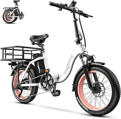 Foldable Electric Bike for Adults, Peak 1000W Brushless Motor 30MPH 70Miles City Commuter Ebike, 48V 20AH Lithium Battery, 20" Fat Tire 7-Speed E-Bicycle with Front Suspension Colourful LCD Display