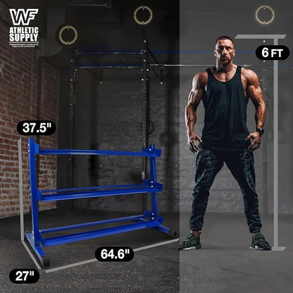 WF Athletic Supply Heavy-Duty Dumbbell Rack Stand, Weight Rack for Home Gym, Weight Holder, Available Sizes for Storage 5-50LB or 5-75LB Dumbbell Pairs, Black/Red/Green/Blue, RACK ONLY