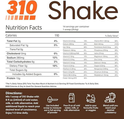 310 Nutrition All-In-One Meal Replacement Shake Powder - Plant-Based Protein Smoothie Blend w/High Fiber, Probiotics & Adaptogens - Low Carb, Vegan, Keto & Paleo Friendly - Chocolate Bliss - 28 Srv