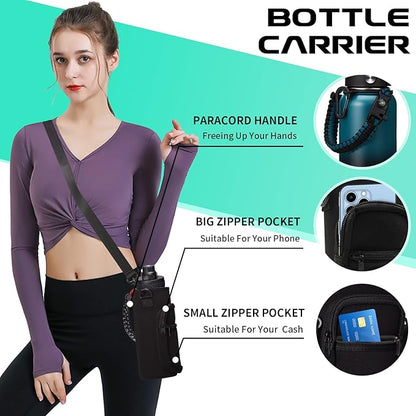 32/40/64/128 oz Insulated Water Bottle with straw & Spout Lids Keep Cold 48H Hot 24H, Large Water Flask Bottle with Shoulder Carrier Bag, Paracord Handle & Boot for Gym, Workout & Beach