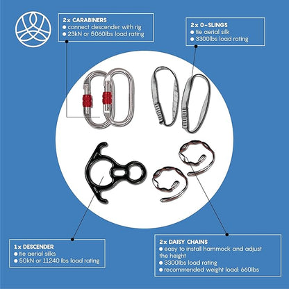 Aerial Silks Starter Kit - Durable 9 Yards of Aerial Yoga Hammock with Hardware & Guide - Aerial Swing for Acrobatic Flying Yoga & All Levels (Aerial Rigging Point Up to 13ft)