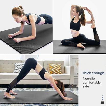 Thick Yoga Mat Non Slip, Large Size 72" L x 32" W x 0.6" TH, Premium Exercise & Fitness Mat with Carrying Strap and Bag, Workout Mats for Home