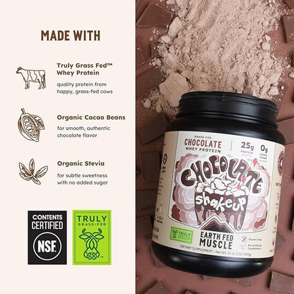 Earth Fed Muscle Chocolate Shakeup Truly Grass Fed Whey Protein Isolate NSF-Certified. No Artificial Ingredients, Soy Free, Gluten Free, Non-GMO and Hormone Free (2 Pound, 29 Servings, Chocolate)