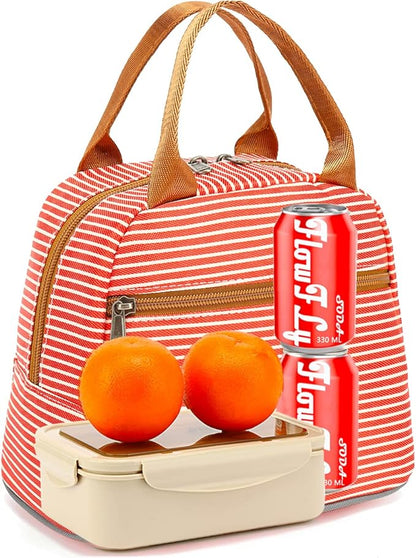 FlowFly Insulated Lunch Cooler Bag - Tote Bag Organizer for Women/Men, Red#Stripes