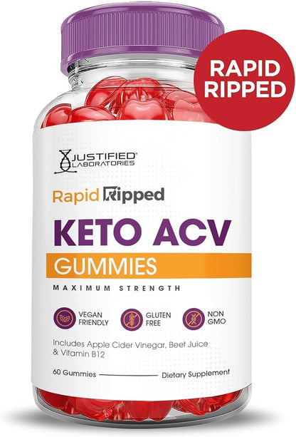 Justified Laboratories (2 Pack Rapid Ripped Keto ACV Gummies Advanced Formula 1000MG Rapidripped Formulated with Pomegranate Beet Juice Powder B12 Vegan Non GMO 120 Gummys