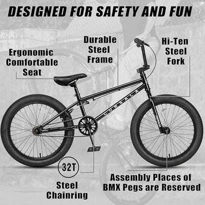 Freestyle BMX Bike, 18 20 Inch Kids Bicycle for 5-13 Years Old Kids and Beginner Level Rider, Multiple Colors