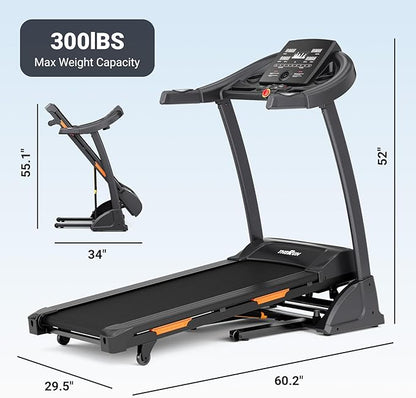 THERUN Incline Treadmill for Running and Walking, 300 lbs Weight Capacity Folding Treadmill with 0-15% Auto Incline, Wide Belt, 3.5HP, App, Heart Rate
