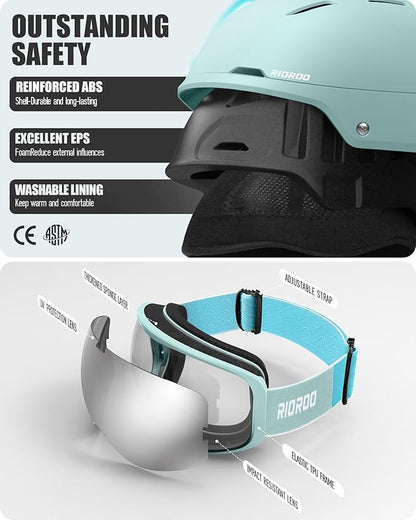 Ski Helmet and Goggles Set, Snowboard Helmet Goggles for Men Women & Youth, Shockproof Snow Helmet Anti Fog OTG Snow Goggles for Skiing Snowboarding