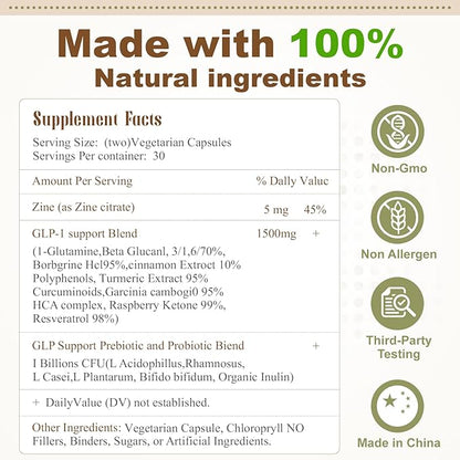 GLP-1 Hunger & Metabolism Support Supplement|Formulated to Support GLP-1 Naturally|Probiotic and Prebiotic(60 Capsule | 30 Day Supply)