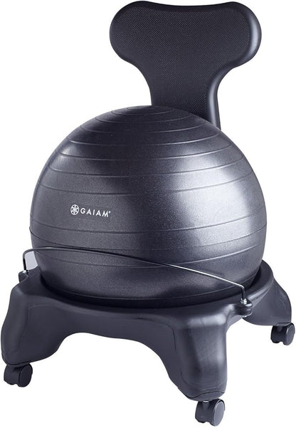 Gaiam Classic Balance Ball Chair – Ergonomic Stability Chair for Desk & Office | Yoga Ball Seat with Base, Air Pump, & Exercise Guide | Improves Posture & Core Strength (300 lb Capacity)