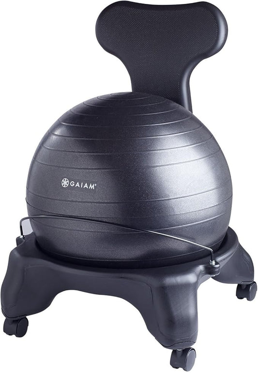Gaiam Classic Balance Ball Chair – Ergonomic Stability Chair for Desk & Office | Yoga Ball Seat with Base, Air Pump, & Exercise Guide | Improves Posture & Core Strength (300 lb Capacity)