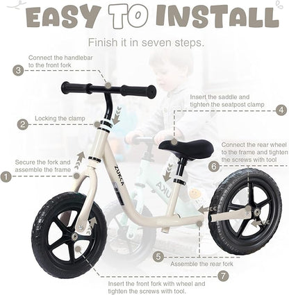 12 inch Toddler Balance Bike Adjustable Handlebar & Seat Anti-Slip Grip Suitable for 2-5 Years Old with Footrest Lightweight for Tolddlers Boys Girls Multiple Colors to Choose