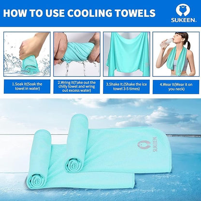 Sukeen Cooling Towel (40"x12"), Ice Towel Sets,Soft Breathable Chilly Towel,Microfiber Towel for Yoga,Sport,Running,Gym,Workout,Camping,Fitness,Workout & More Activities, 8 Pack