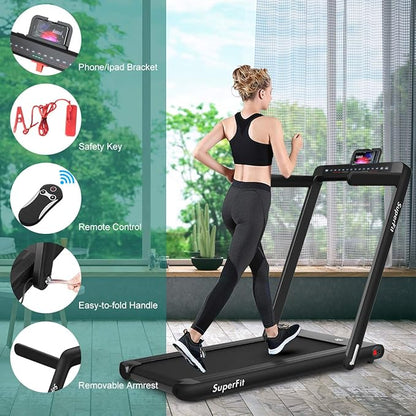 GYMAX Walking Pad, 2.25HP Dual Display Foldable Treadmill for Home with Remote/Smart App Control, Portable Compact Treadmill for Office Under Desk, Folding Running Machine for Small Spaces