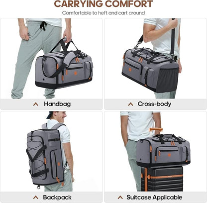 Gym Bag for Men and Women with Shoe & Laptop Compartment, 3-in-1 Sports Travel Duffel Bag Anti-Theft Weekender Carry-On Backpack for Airplane & Workout, Overnight Travel Bag,35L (Dark Grey, Medium)