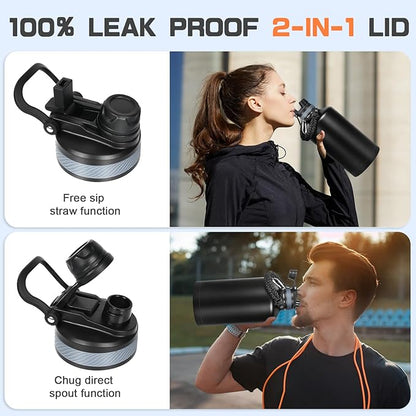 1 Gallon Water Bottle Insulated, Leak Proof 128 oz Stainless Steel Water Jug with Straw/Spout 2-in-1 Lid, Sleeve, Paracord Handle, Silicone Boot, One Gal Metal Canteen for Gym Sports Camping