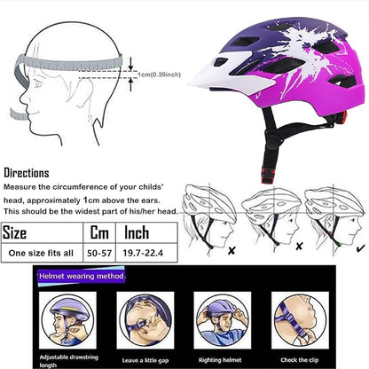 Kids Bike Helmet,Bavilk Kids Boys Girls Bike Helmets with LED Light Detachable Visor Children Youth Teen Multi-Sport for Skating Cycling Scooter Skateboard Adjustable & Lightweight 19.7"-22.4"