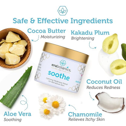 Era Organics Cream Redness Relief Moisturizer- Soothing Redness Relief for Face with Manuka Honey, MSM, Chamomile - Calming Moisturizer Made in USA