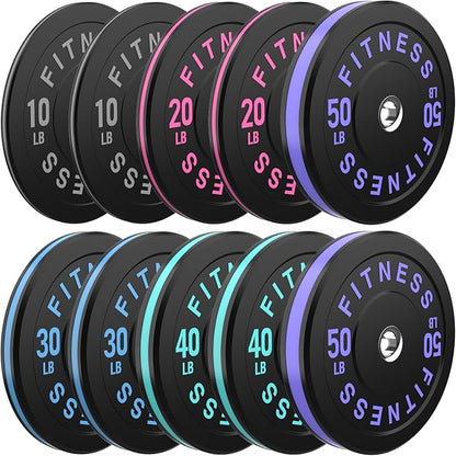 2 Inch Bumper Plates，10-500lbs，Barbell Rubber Olympic Weight Plates Set for Home Gym, Strength Training & Weight Lifting, Multiple Options Colors